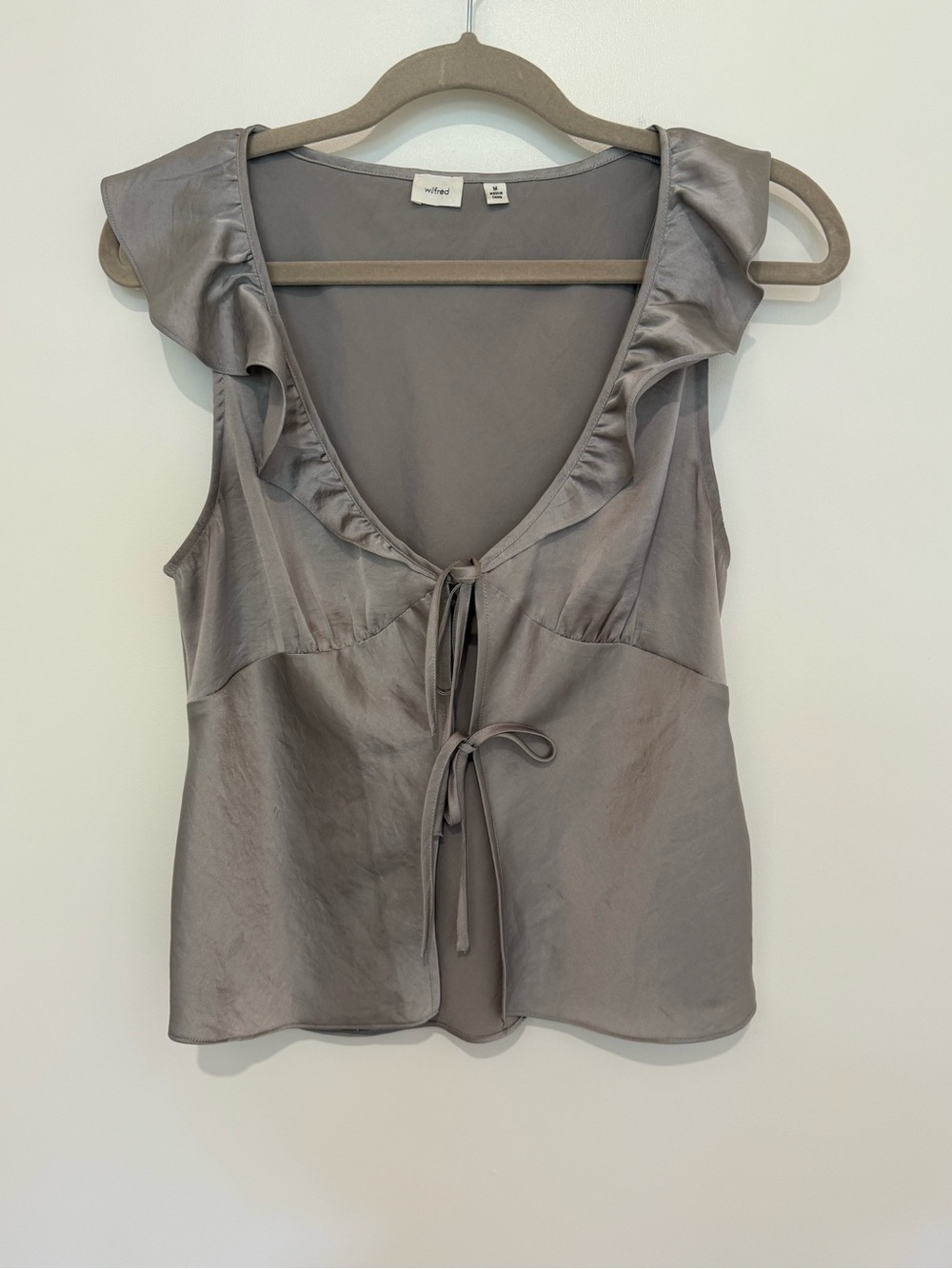 Aritzia Gray Silk-Blend Ruffle Tie-Front Camisole